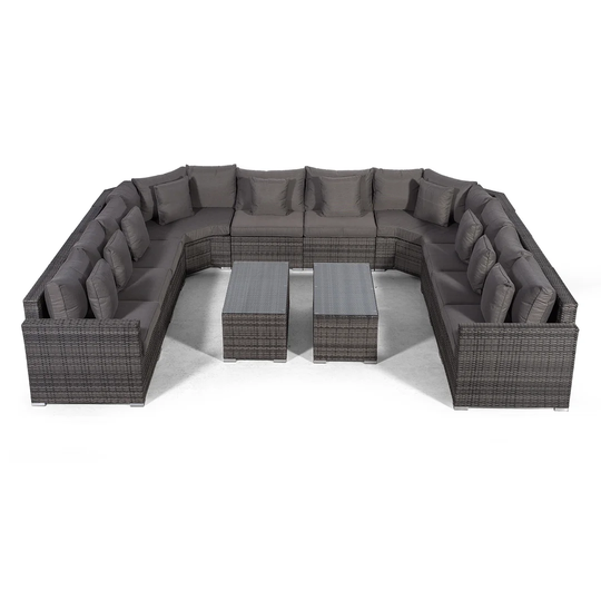 Villasenor Grey Rattan U Shape 10 Seat Sofa With 2 X Rectangle Coffee Table, Outdoor Patio Garden Furniture