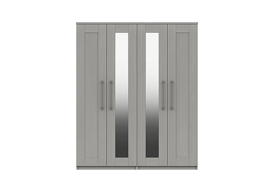 London Bedrooms - Fenchurch 4 Door Wardrobe with Mirrors - Grey