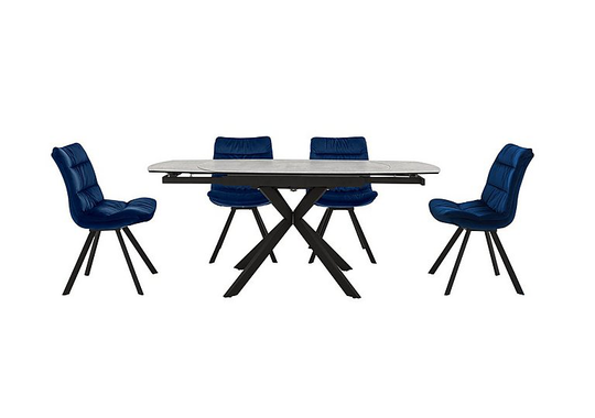 Diego Round Extending Dining Table and 4 Chairs - Blue