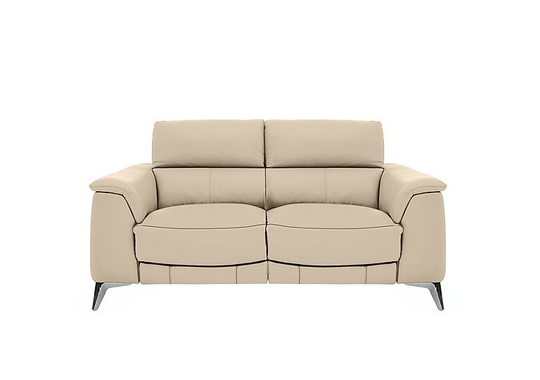Odyssey 2 Seater Leather Recliner Sofa with Power Headrests - Beige- World of Leather