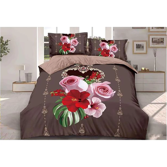 Winger Brown/Red/Pink Microfibre 180 TC Duvet Cover Set