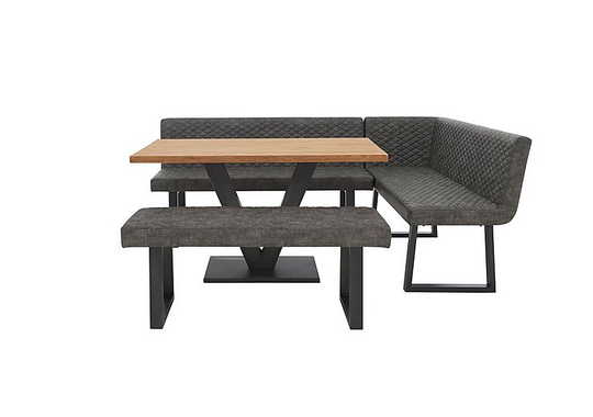 Compact Earth Dining Table, Right Hand Facing Corner Dining Bench and Low Dining Bench - Grey