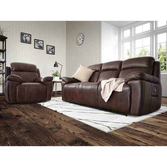 Jaeceion 3 Seater Power Reclining Sofa, with Comfort Plus Headrest, Coco Leather