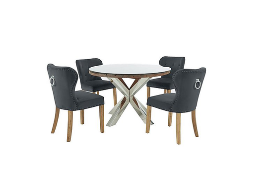 Chennai Round Table and 4 Upholstered Chairs Dining Set - Grey