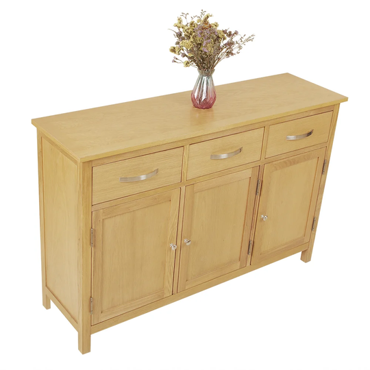 Geneva 125 Cm Wide 3 Drawer Oak Solid Wood Sideboard