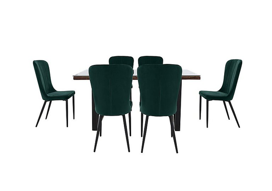Noir Dining Table with X-Shaped Legs with 6 Chairs Dining Set - 180-cm