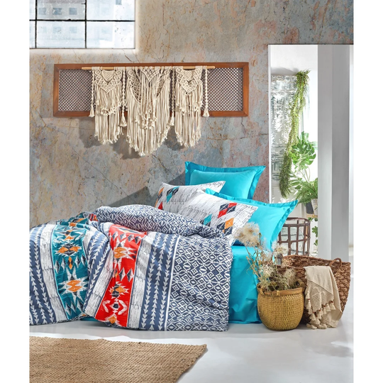 Ardara Blue/Red/Orange 100% Cotton Reinforce 145 TC Duvet Cover Set