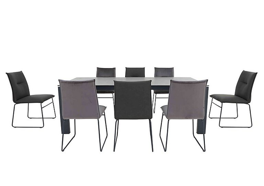 Connubia by Calligaris - Gate Extra-Large Extending Dining Table with Matt Grey Legs, 4 Maya Ski Leg Velvet Dining Chairs and 4 Maya Ski Leg Faux Leat
