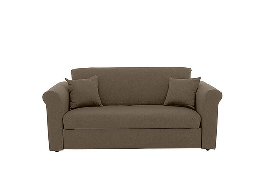Versatile 2 Seater Fabric Sofa Bed with Scroll Arms - Mink