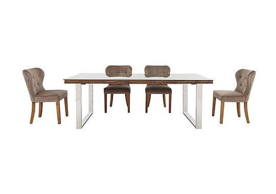 Chennai Dining Table with U-Shaped Legs and 4 Upholstered Chairs - 220-cm - Brown