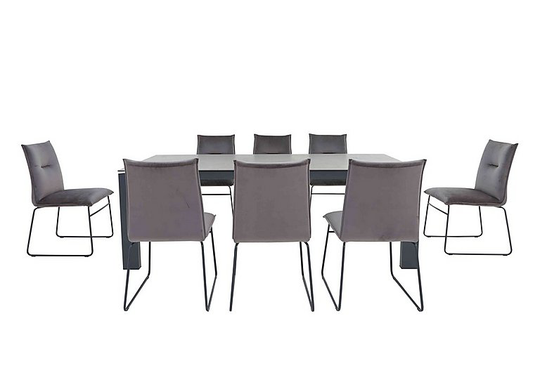 Connubia by Calligaris - Gate Extra Large Extending Dining Table with Matt Grey Legs and 8 Maya Ski Leg Velvet Dining Chairs