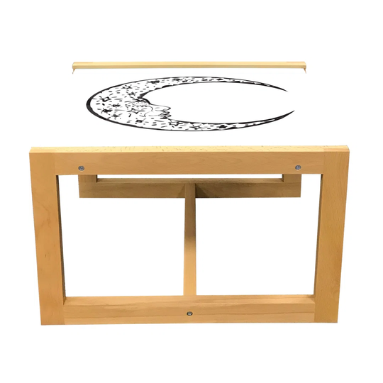 Magic Moon Coffee Table, Monochrome Modern Crescent With Human Face And Starry Ornament, Acrylic Glass Center Table With Wooden Frame For Offices Dorm