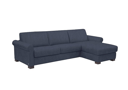 Nicoletti - Alcova 3 Seater Fabric Sofa Bed with Storage Chaise with Scroll Arms - Blue
