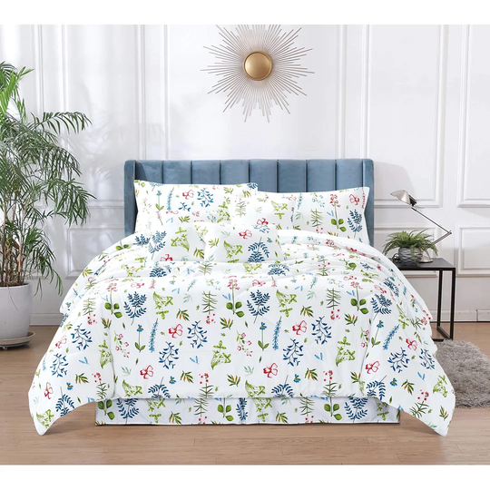 Markey Printed Bedspread Set with 5 Pillows and 1 Bedskirt