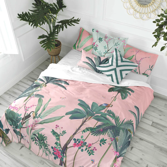 Grice Pink/Green Cotton 150 TC Traditional Duvet Cover