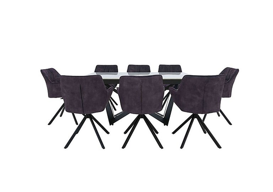 Marvel Black Small Extending Dining Table and 8 Swivel Dining Chairs