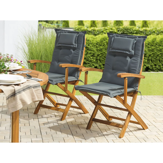 Set Of 2 Acacia Garden Folding Chairs With Graphite Grey Cushions Willits