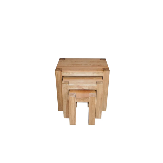 Claudia Chunky Solid Oak Wood 3 Piece Nest of Tables