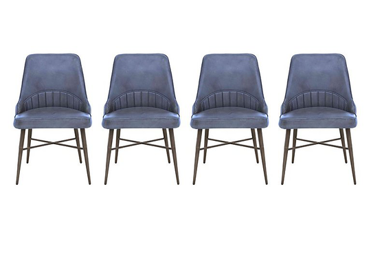 Val Set of 4 Leather Dining Chairs - Blue