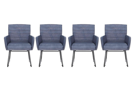 Sam Set of 4 Leather Dining Chairs - Blue