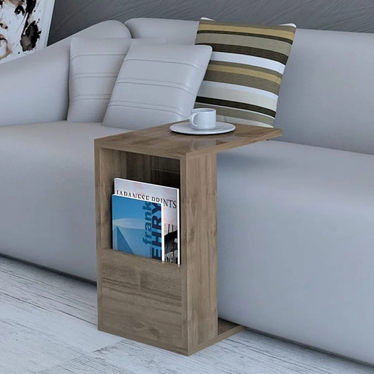 C Shaped Coffee Table With Storage, Wooden Sofa Side Table, Snack Table, Small Sofa Table, End Table, Laptop Table For Bedroom Living Room, Work In Be