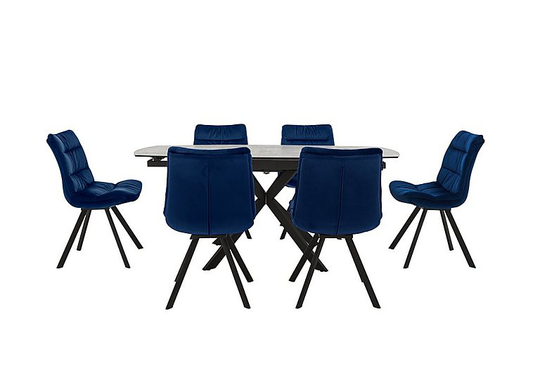 Diego Round Extending Dining Table and 6 Chairs - Blue