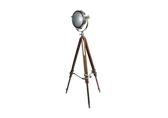 Culinary Concepts - Rolls Headlamp Floor Lamp with Natural Wood Tripod - Brown