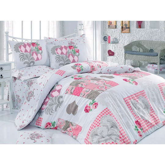 Galvin Pink/White/Grey Cotton 145 TC Traditional Duvet Cover Set