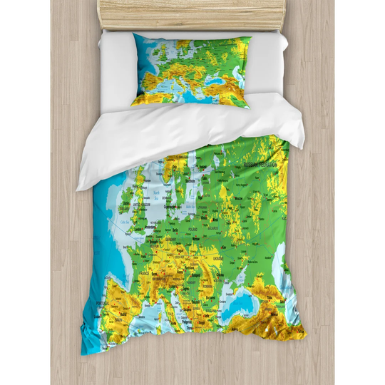 Ruffin Blue/Green/Yellow 100% Brushed Microfibre Duvet Cover Set