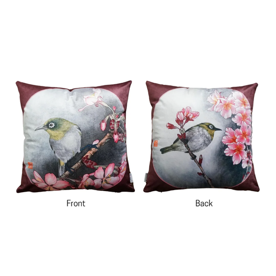 Cherry Blossoms & Birds Art Throw Pillow #1