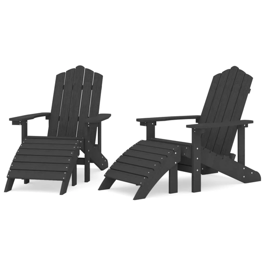 House of Hampton Garden Adirondack Chairs 2 Pcs With Footstools HDPE Aqua Blue