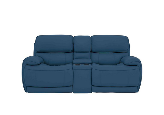 Relax Station Rocco 2 Seater Leather Power Rocker Sofa with Cupholders and Power Headrests - Blue- World of Leather