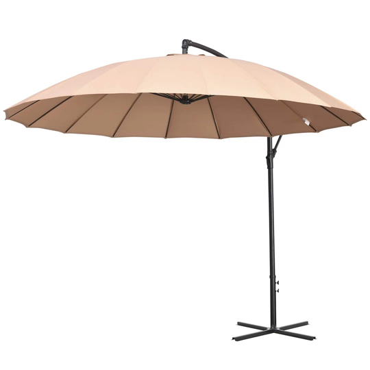 Cantilever Shanghai Parasol Garden Hanging Banana Sun Umbrella With Crank Handle, 18 Sturdy Ribs And Cross Base, Beige