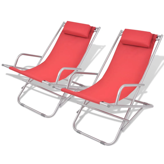 Reclining Deck Chairs 2 Pcs Steel Red
