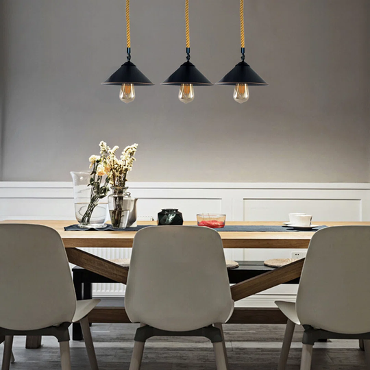Vintage Retro Industrial Loft Cone Hemp Pendant Light Retro Lamp
