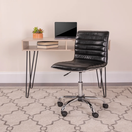 Low Back Designer Armless Black Ribbed Desk Chair