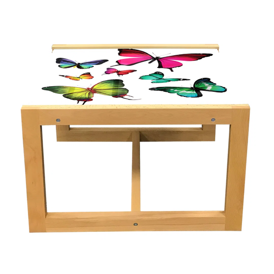 Butterflies Coffee Table, Butterflies Flying Freedom Happiness Holidays Summertime Tropic Jungle Theme, Acrylic Glass Center Table With Wooden Frame F