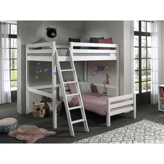 Angle Loft Bed With 2 Loungers 90/140 X 200 Cm, Grey Lacquered Version