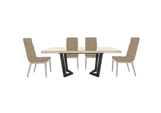 Palazzo 200cm Extending Dining Table in Sand Birch with 4 Capitonne Buttoned Dining Chairs