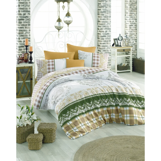Lime Green/White/Beige Duvet Cover Set