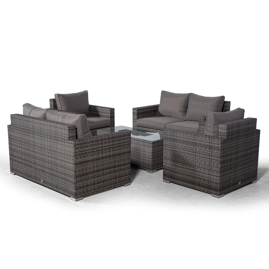 Villatoro Grey Rattan 2 X 2 Seat Sofa + 2 X Armchairs & Ice Bucket Rectangle Coffee Table, Outdoor Patio Garden Furniture