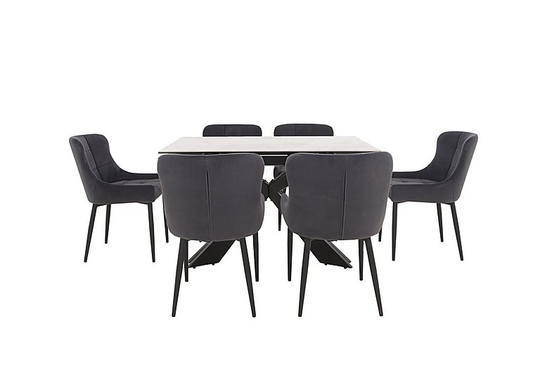 Kos Extending Dining Table with 6 Velvet Dining Chairs Dining Set - Grey
