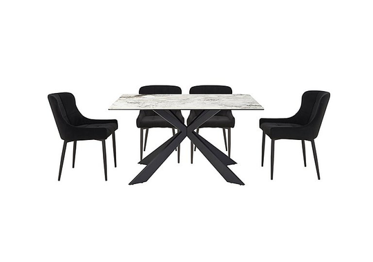 Kos Dining Table with 4 Velvet Dining Chairs Dining Set - Black
