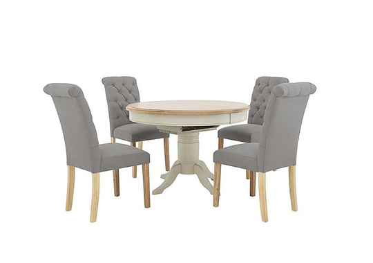 Furnitureland - Angeles Round Extending Dining Table and 4 Button Back Dining Chairs - Grey