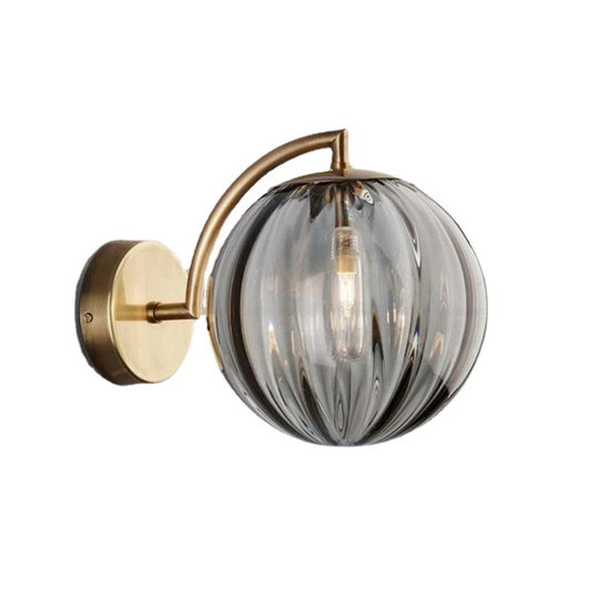 Grey Glass Ball Wall Light Sconce, Grey Glass Globe With Gold Base Wall Lamp Wall Light For Bedside