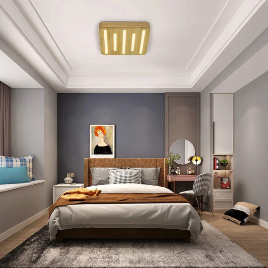Ivy Bronx LED Ceiling Light Modern Dimmable Ceiling Lamp With Remote Control 35W 40Cm Wood And Acrylic Square Living Room Lamp Hallway Lamp Also For K