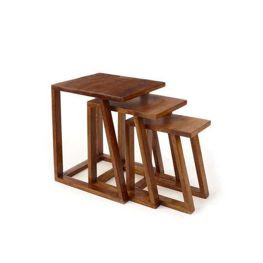 Solid Wood Sled Nest Of Tables Built-In Outlets