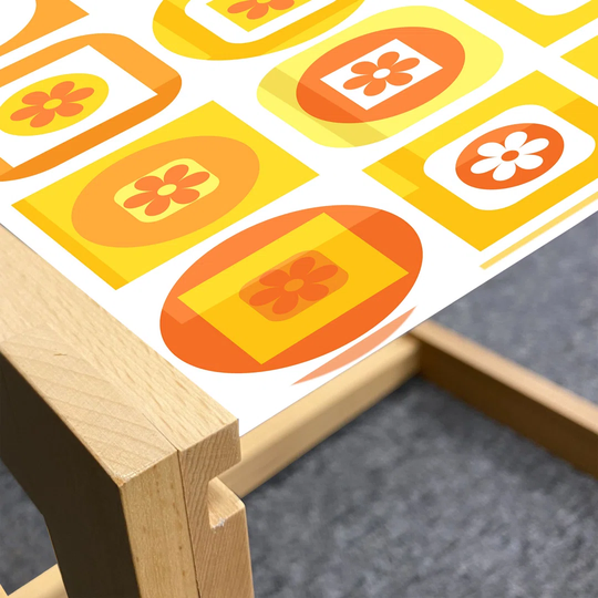 Floral Coffee Table, Cubes Squares Geometric Botany Art Rhythmic Illustration Pattern, Acrylic Glass Center Table With Wooden Frame For Offices Dorms