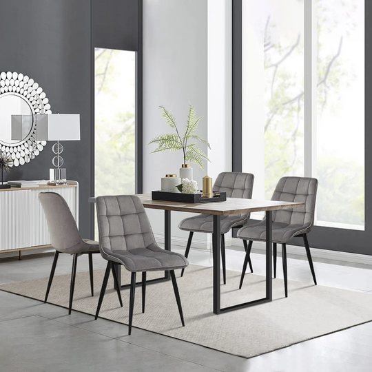 2 X Dining Chairs, Velvet Upholstered Kitchen Chairs With Backrest And Metal Legs, Light Gray