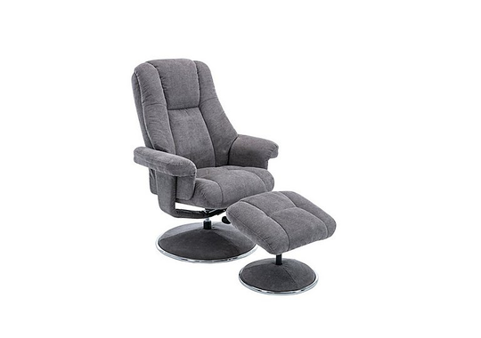 Troyes Fabric High-Back 360 Swivel Chair and Footstool - Grey